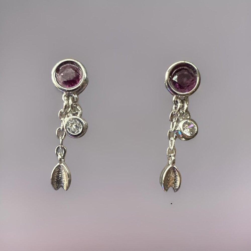 Earrings Ruby Gemstone Feather Dangle Trendy Jewe… - image 3